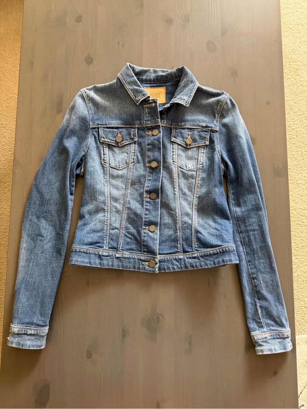 PAIGE Distressed Medium Blue Denim Jacket